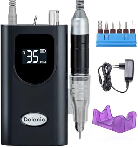 Elektrische Nagelfräser 35000 U/min, Delanie Wiederaufladbare Fräser für gelnägel Nagellack, Maniküre set Elektrische Nagelfeile mit Nagel bits, Einstellbare Geschwindigkeit und Richtung -schwarz