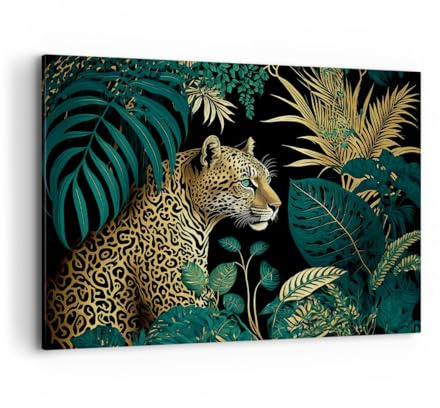 ARTTOR Bilder auf Leinwand 120x80cm Wandbild Afrika Tiere - 5720 | Leopard Dschungel Tropisch Groß XXL Wanddekoration Wohnzimmer Schlafzimmer Wanddeko Wand Kunstdruck Wandkunst ARTTOR