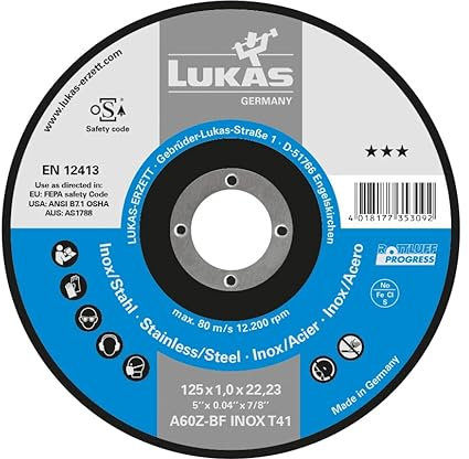 Lukas Erzett A46Z-BF Lot de 25 disques à tronçonner T42 pour acier inoxydable 180 x 1,6 mm coudé pour meuleuse d'angle 19 x 10,5 x 19 cm