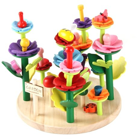 Wooden Flower Garden Building Toys for Kids, STEM Educational Activity Preschool Kit Gift for Boys Girls Age 3 4 5 6 7 Years Old, Stacking Game for Toddlers Build a Bouquet Spring Gifts