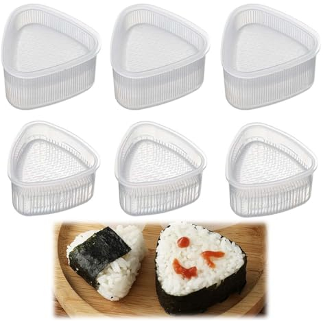 6PCS Onigiri Form, DIY-Reiskugelform Mit Reislöffel, Dreiecksform Sushi Förmchen Sushi Maker, In Einfachen Schritten Zum Perfekten Onigiri Sushi (3 Große Und 3 Kleine)