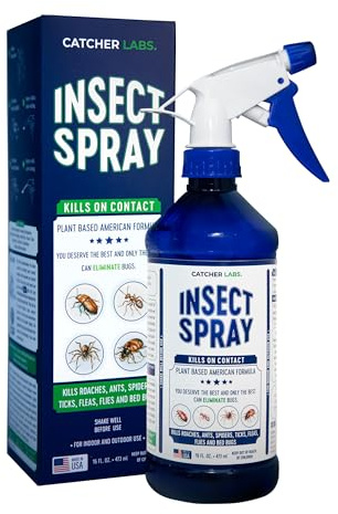 Catcher Labs Natural Insect Spray for Indoor and Outdoor Use | Ant, Roach, Spider, Fly, Flea, Bed Bug Killer and Insect Repellent | Plant-Based Formula | Pet and Family Safe | 16 oz