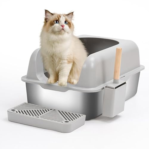 XXL Edelstahl Katzentoilette(60×40×30cm), Katzenklo XXL Niemals Gerüche, Katzenklo Groß Nicht Leicht Zu Verzerren, Katzentoilette Edelstahl für Großes Häschen Und Große Katze