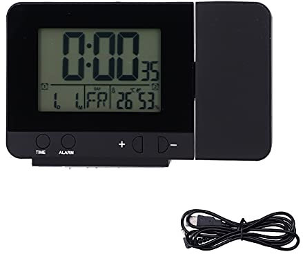 Gavigain Projection Alarm Clock Weather Station, Projection Alarm Clock for Bedroom Ceiling Digital Clock Projector with Time Temperature USB Charging Clock for Home