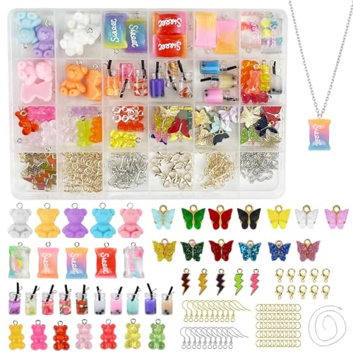 Drufoful 150PCS Anhänger Set, Selber Machen Schmuckanhänger Resin Bubble Tea, Schmetterling Bubble Tea Anhänger Schlüsselanhänger Gummibärchen Ohrringe DIY Geschenk