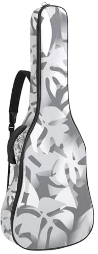Akustikgitarre Tasche 40/41/42 Zoll, wasserdichte Gigbag mit Schutzschicht, Mehrere Taschen, Weiß Blätter Muster, mehrfarbig, 42.9x16.9x4.7 in, Gitarrentasche