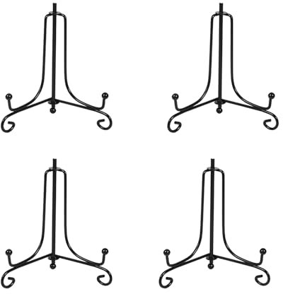 SHSHbuy Espositore Di Ferro,4 Pezzi Cavalletti 4 Pollici Supporti di Ferro per Espositore Cornici Nero Stand per Piatti Foto,Carte