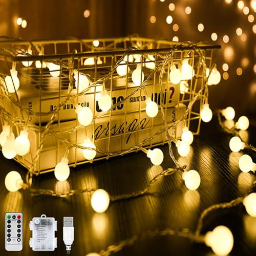 GOMETY 4M 40LED Kugel Lichterkette, Warmweiß 8 Modi Globe Lichterkette Wasserdicht Partylichterkette mit Batteriebetrieben/USB Stecker Timer Funktion Dimmbar für Weihnachten Hochzeit Garten (40 LED)