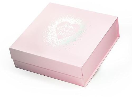Geoto 23,5 x 23,5 x 8 cm, A5, quadratische Valentinstags-Geschenkbox, Herzmuster, Heißprägebox, Faltschachtel für Geschenke (Rosa)