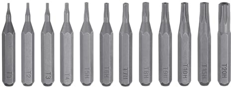sourcing map 12-teiliges T1-T20H Torx-Schraubendreher-Bit-Set, 5/32 Zoll Sechskantschaft, 28 mm Länge, magnetischer Stern, 6-Punkt-Kopf-Sechskant-Bits, S2-Stahl-Schraubendreher-Bits für elektrische