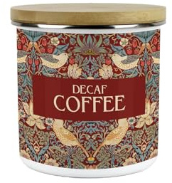 Purely Home Red Strawberry Thief Decaf Coffee Storage Canister - Morris Inspired Tapestry Artwork Homeware Gifts - Medium Metal Enamel Kitchen Hot Drinks Storage Container 600ml