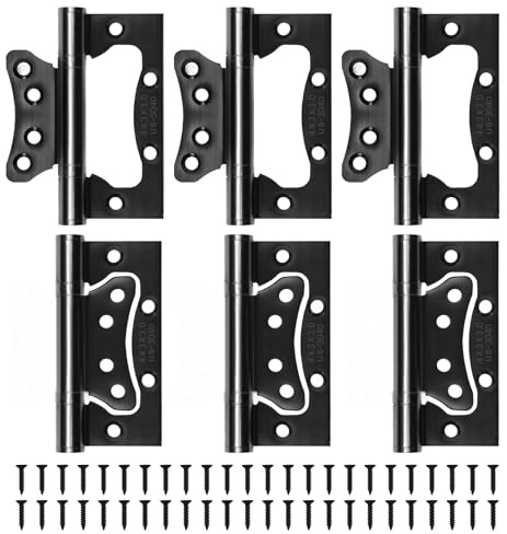 HBL' 6Pcs Door Hinges Surface Mounted Hinge 304 Stainless Steel Flush Mount 105MM x 76MM, Non Mortise Hinges for Heavy Door, Black