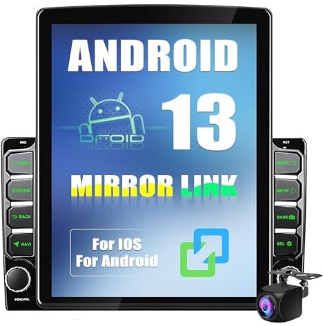 HYSHAOLE Android 14 Doppio Din Touch Screen Autoradio Ricevitore Lettore DVD Touch Navigazione GPS con WiFi Navigazione GPS, Autoradio Verticale da 9,7, Radio FM Bluetooth Doppio Ingresso USB SWC +