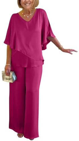 shownicer Ensemble Femme 2 Pièces Pantalons Costume De Soirée Cocktail Bal Manches Longues Chemise Et Taille Haute Pantalons Costume en Mousseline Grande Taille Chic et Elegant Tenue