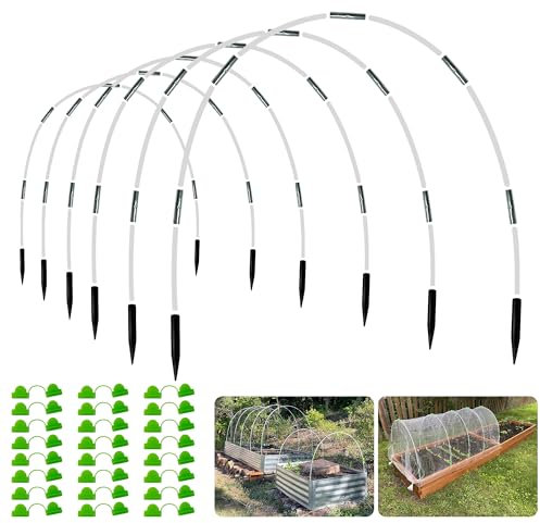 Kit tunnel da giardino da 2,4 m, telaio in fibra di vetro antiruggine, 36 pezzi, supporto per piante fai da te per serre e coperture di file, ideale per aiuole rialzate