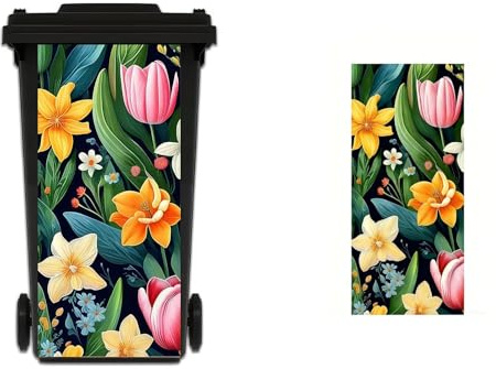 Tivleed Bin Stickers, Large 27.5 * 12.2in, Flower Decals, Waterproof PVC, Self-Adhesive, for Recycling Bins, Walls, Fridge, Windows