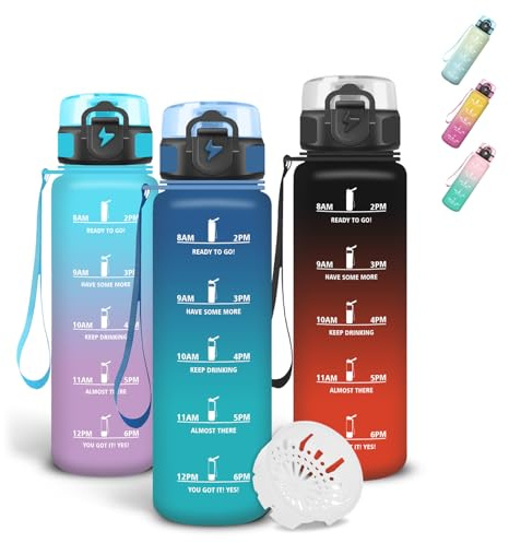Grsta Botella Agua Niños, A Prueba de Fugas Botella Agua 500ml, Diseño de Cerradura, Portátil Cantimplora con Filtros, Cantimplora con Marcador de Tiempo para Bicicleta, Oficina, Hogar