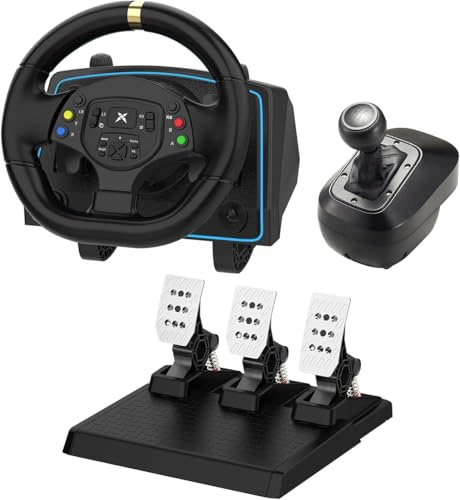 NBCP 1080° PC Lenkrad mit Pedalen und Shifter,Hall-Metallpedal,6+1 Schaltknüppel,Gaming Lenkrad Mehrwinkelverriegelung und Vibrationsrückmeldung für Xbox Series X|S, Xbox One, PS4, PS3, PC, Switch