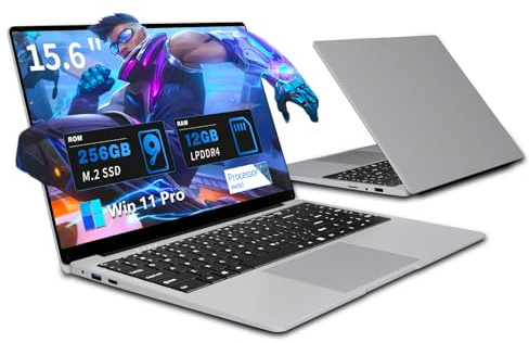 15.6 Pulgadas Ordenador Portatil, Win 11 PC Portátil Celeron N4000 CPU, Portátil con 12GB LPDDR4 256GB SSD, 1920*1080 IPS FHD Pantalla Laptop, TF Card Slot expansión hasta 1 TB, Mini HDMI+BT4.2