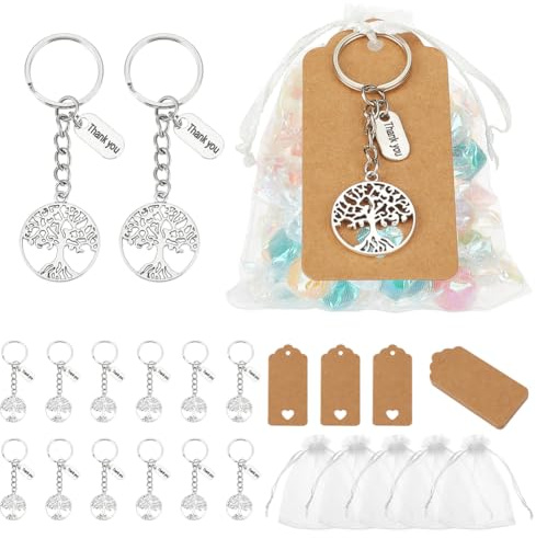 PH PandaHall Set di 24 portachiavi con albero della vita, con sacchetti regalo in organza, portachiavi con etichette vuote per Natale, matrimonio, laurea, collega, ospite