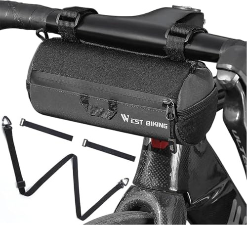 Rosqmor Borsa Manubrio Bici, Borsa Frontale Bicicletta con Spallacci, Leggero E Impermeabile Borsas MTB per Mountain Bike, Bici Da Strada, Bici Da Città, Bici Gravel, Nero 1L