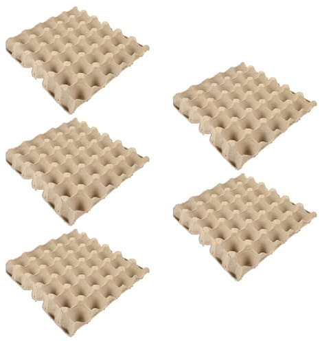 DIYEAH Vassoio per Uova in Pasta di Carta Beige, Impilabile, 30 Posti, 5 Pezzi, per Organizzare Frigorifero e Proteggere le Uova