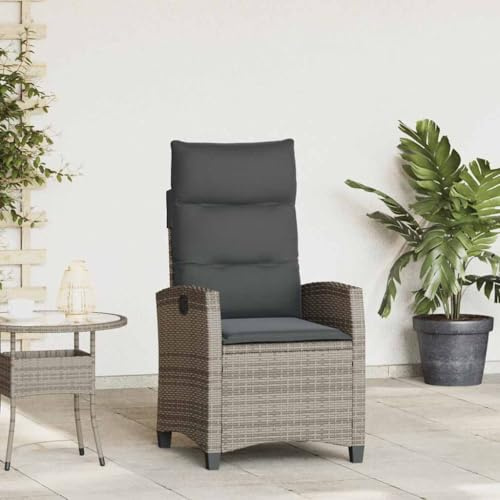 Yunovire Gartensessel mit Verstellbarer Rückenlehne, integriertem Beistelltisch, grauem Poly Rattan, UV-beständig, ideal für Balkon, Terrasse, Gartenmöbel, entspanntes Sitzen im Freien