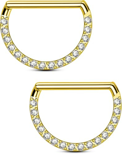 OUFER Body Piercing Nipple Bars: 14G Surgical Steel Gold Clicker Nipple Rings Piercing Jewellery with Clear CZ Paved for Women 1.6mm