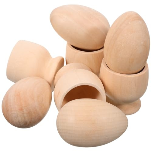 DECORNIJIA Set 4 Portauova in Legno Naturale Non Verniciato, Contenitore per Uova da Cucina e Decorazioni Fai da Te per Lavoretti Pasquali, Supporto Portauovo Vassoi per Feste e
