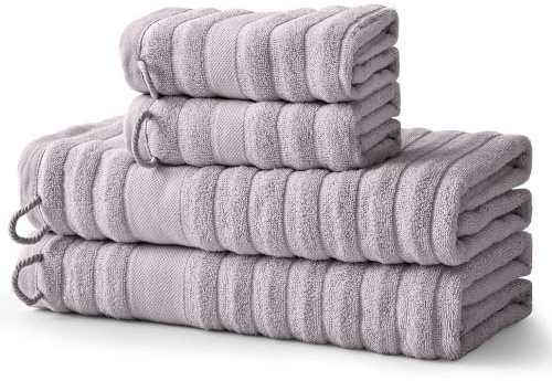 Kobete-handdukar set om 4 delar, 2 duschhanddukar 70 x 140 och 2 handdukar 35 x 70, hudvänliga och mjuka, 100 % bomullshandduksset med upphängningsöglor, lämpliga för hem