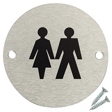 Fire Door Guru® Unisex Toilet Door Sign - 76mm Disc - Stainless Steel Safety Sign - Fixings Included