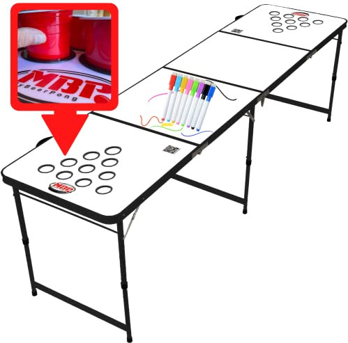 MYBEERPONG® Weißer DIY Beerpong Tisch mit Löchern | inkl. 6 Bälle + 8 Stifte | Bierpong Tisch zum Selbstgestalten für Party, Festival und Geburtstag