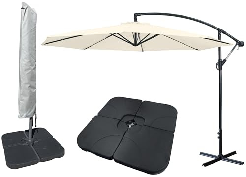 Jarder Libra Garden Parasol Set Cantilever Umbrella, 4-Piece Base and Waterproof Cover (3m Parasol, Cream)