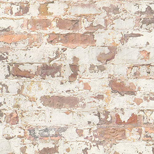Klinkerstein Tapete im Vintage Stil | Steinmauer Tapete in Beige Braun für Wohnzimmer und Küche | Industrial Vliestapete in Steinoptik als alte Mauer | Rolle (10,05 x 0,53 m) = 5,33 m²