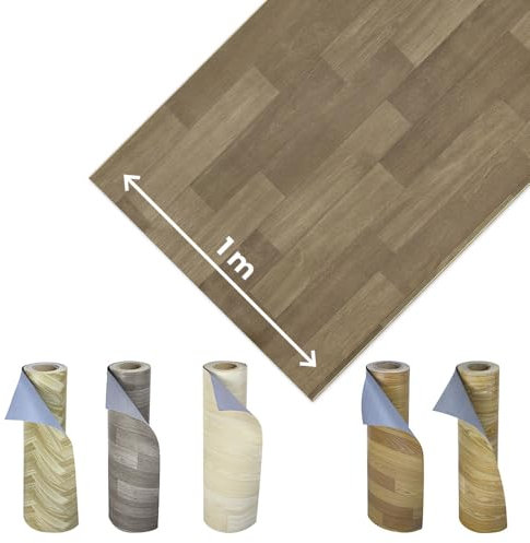 OLIVO.shop Tapis en PVC effet boisRevêtement de sol en PVC vinyle au mètre design bois imperméable, rouleau facile à couper 1 mètre (DARK BROWN, 1 x 10 m)