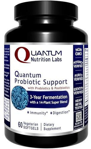 Quantum Nutrition Labs Probiotic Support - Pre Pro Post Biotics for Women & Men Prebiotics, Probiotics, Postbiotics & Phytobiotics - 60 Vegetarian Softgel Capsules