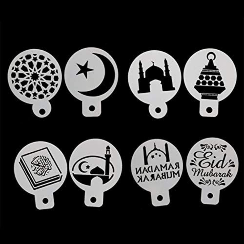 Generic Backblech, PET 8 Stück/Set Eid Mubarak Ramadan Mond Kaffee Blume Spray Schablonen Kuchenform Dekorieren DIY Islam Muslim Supplies