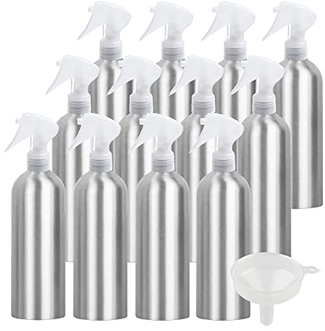 ZEOABSY 12 Pièces Flacon Spray Vide 500ml avec Vaporisateur Brumisateur Transparent, Bouteilles Pulvérisateur en Aluminium Vides pour Jardin Cheveux Cosmétique + 1 Pièce Entonnoir