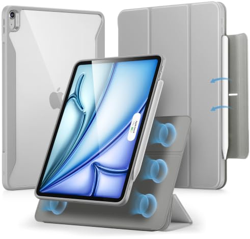 ESR Magnetisch Hülle für iPad Air 11 Zoll M4/M3/M2 (2026/2025/2024), iPad Air 5./4.Gen Hülle 10,9 Zoll Stifthalter, abnehmbare magnetische Abdeckung, vertikaler Ständer Rebound 360 Serie,Grau