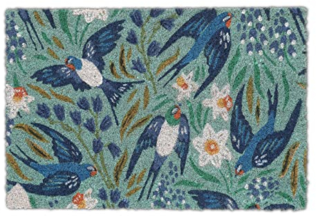 Relaxdays Fußmatte Kokos, Schwalben-Motiv, Fußabtreter 40x60 cm, wetterfest, Türvorleger innen & außen, Mehrfarbig