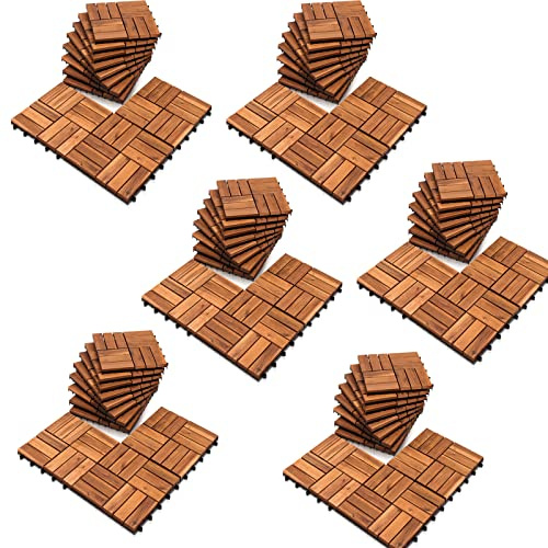 Joparri 66er Pack Holzfliesen für Balkon 30x30 cm - 6 m²- Terrassenfliesen aus Akazien-Holz - Drainage Bodenbelag Holzboden Klicksystem Balkonfliesen Patio & Balkon