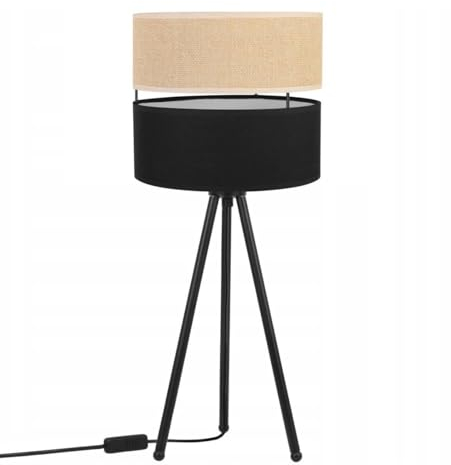 Light-Home Juta Lampenschirm Tischlampe Modern - Elegante Nachttischlampe für Schlafzimmer Wohnzimmer - Tischleuchte E27-1-Flammig EDRON - Schwarz Basis und Jute und Schwarz