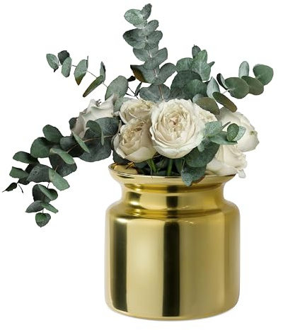 Moderne Vase aus Glas für mittelgroße Sträuße, Farbwahl Gold | Tischvase und Blumenvase in edlem Gold - für Wohnzimmer, Esstisch, Büro und als Geschenk