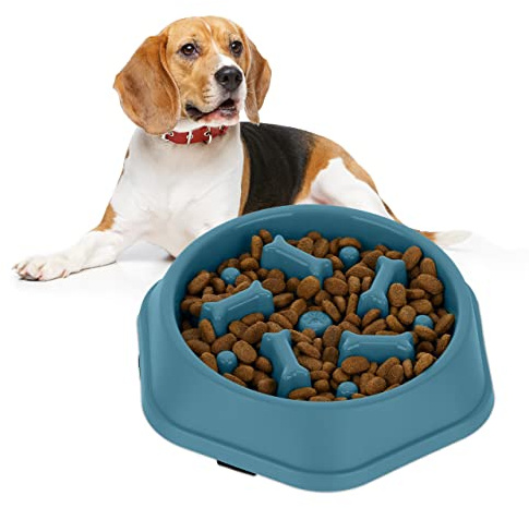 Relaxdays Anti Schling Napf, Futternapf für Hunde, Tiernapf 500 ml, langsames Fressen, Hundenapf spülmaschinenfest, blau, 5 x 22.5 x 22.5 cm