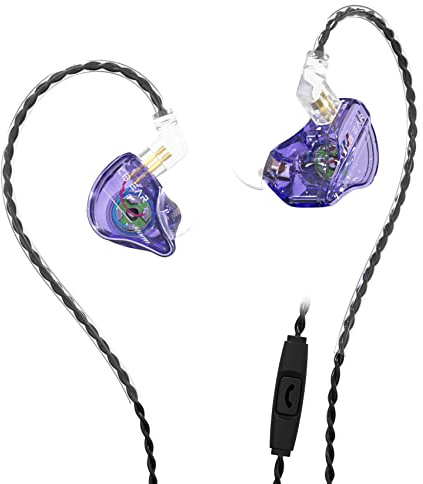 Yinyoo KBEAR Storm in-Ear Headphones, 1DD Wired Earphones Wired Earbuds IEM with Crystal Clear Sound, 3.5mm Plug in Ear Monitor Headphones for Musician Singer Music (Clear-Purple, With mic)