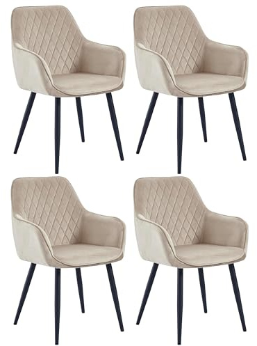 Colenis Esszimmerstühle, für Küche, Wohnzimmer, Schlafzimmer, Küchenstühle mit Armlehnen Metallbeinen, gepolsterte Sitzfläche aus Samt, bis 120 kg belastbar - Beverly (4, Beige)