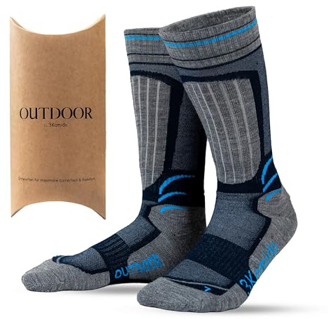 3Kamido Outdoor strumpor, gjorda av merinoull, vandring, vandring, teknisk, andningsbar, mjuk, termisk, snabbtorkande, mot förhårdnader, för bergsexpeditioner, barn, dam, herr (Grå/Navy 35-38 EU)