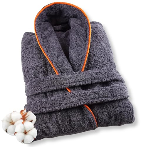 ELEVAVIDA Peignoir homme en coton douillet 400 g/m2 - gris anthracite - robe de chambre homme extra doux et confortable - taille S - peignoir de bain sauna en éponge - certifié OEKO-TEX