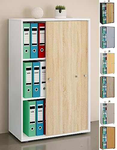 VCM Büroschrank mit 3 Fächern | moderner Aktenschrank mit Schiebetüren und Schloss | Maße ca. B. 70 x H. 111 x T. 40 cm – Lona 3-Fach abschließbar
