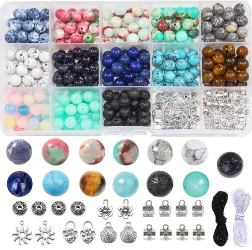BLAESIFF 8mm Natürliche perlen für armbänder, 13 Farben Runde Edelstein Perlen zum Auffädeln, DIY armbänder selber machen für Armbänder, Halsketten und Ohrringe